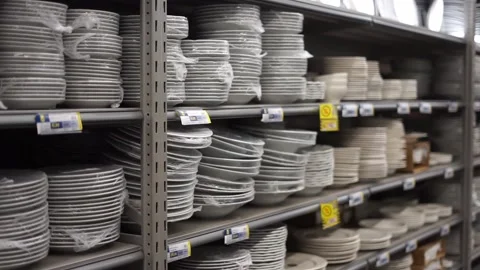 A lot of dishes in the store Stock Footage 258294925