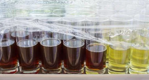 A lot of drinks on buffet table, catering, wating serv Stock Photos