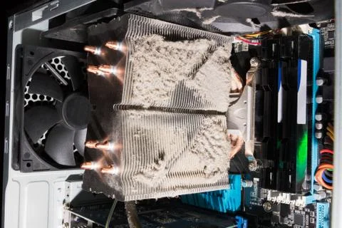 A lot of dust inside a personal computer Stock Photos