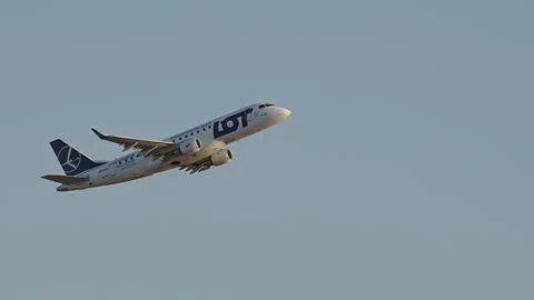 LOT Embraer E175STD Taking-Off from Sofia Airport, Bulgaria Stock Footage 264948302