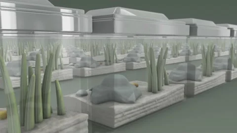 A lot of Empty aquariums isolated in a row 4k Stock Footage 149261234