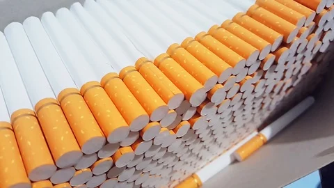 A lot of empty cigarette blanks in a large cardboard box. Video footage 1080. Video stock 122278814