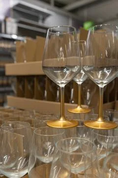A lot of empty wine glasses. Stock Photos