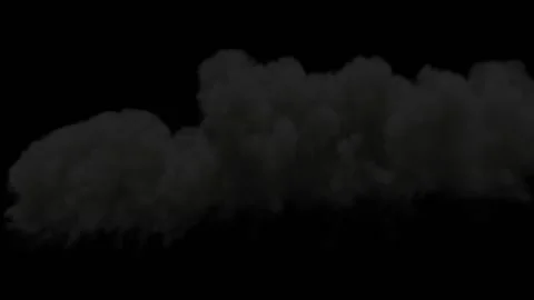 A lot of fireballs shoot from right to left, exploding and emitting black smoke Stock Footage 171920564