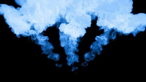 A lot of flows of fluorescent blue ink or smoke, isolated on black in slow Stock Footage