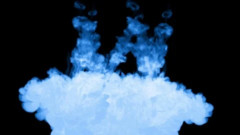 A lot of flows of fluorescent blue ink or smoke, isolated on black in slow Stock Footage