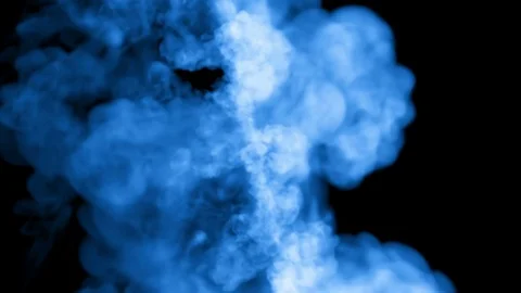 A lot of flows of fluorescent blue ink or smoke, isolated on black in slow Stock Footage