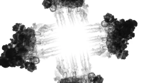 A lot of flows forming ring, ink inject is isolated on white in slow motion Stock Footage