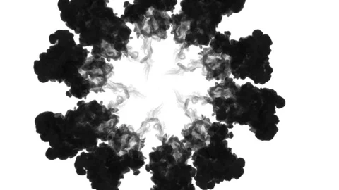 A lot of flows forming ring, ink inject is isolated on white in slow motion Stock Footage