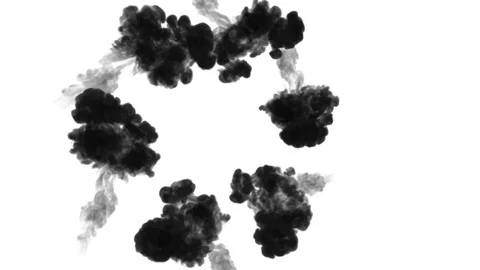 A lot of flows forming ring, ink inject is isolated on white in slow motion Stock Footage