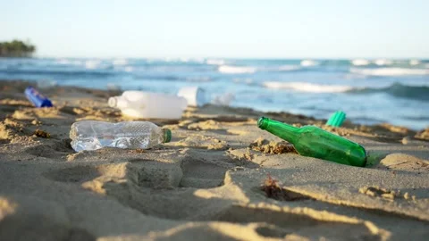 A lot of garbage on a tropical beach.  Stock Footage 169452281