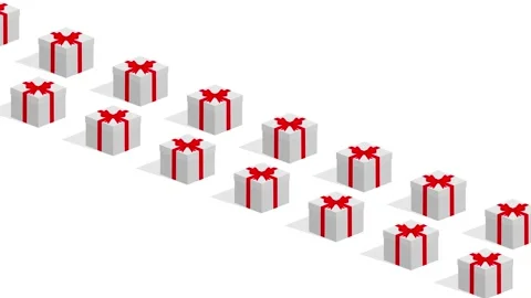 Lot of gift box in two lines moving oposite direction isometric flat style 스톡 동영상 143582170