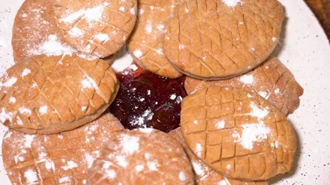 A lot of gingerbread on a plate with jam Stockbeeldmateriaal 251543549