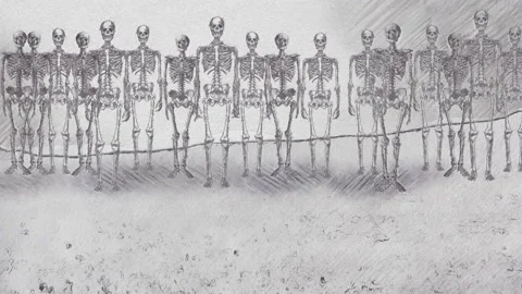 A Lot of Human Skeletons Standing in a Hand Sketch Style Stock Footage 146842015