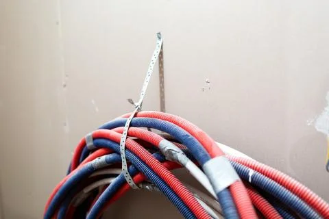 A lot of Internet, Ethernet UTP cables and electrical cables without cable Stock Photos