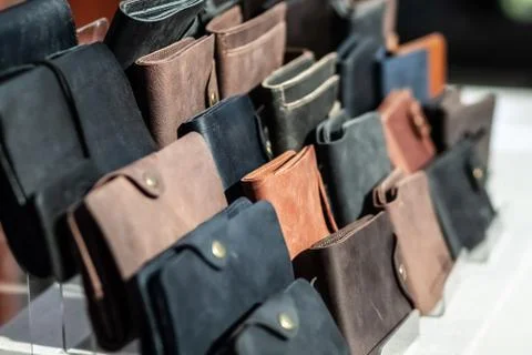 A lot of leather wallets Stock Photos