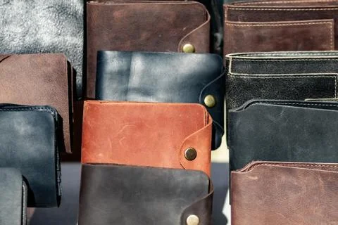 A lot of leather wallets Stock Photos