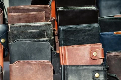 A lot of leather wallets Stock Photos