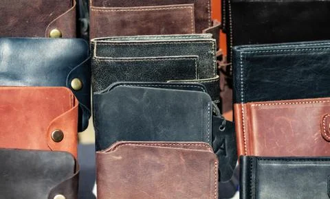 A lot of leather wallets Stock Photos