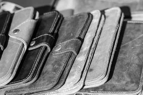 A lot of leather wallets Stock Photos