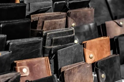 A lot of leather wallets Stock Photos