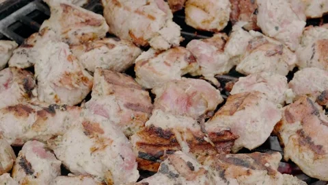 A lot of meat is grilled Stock Footage 175237126