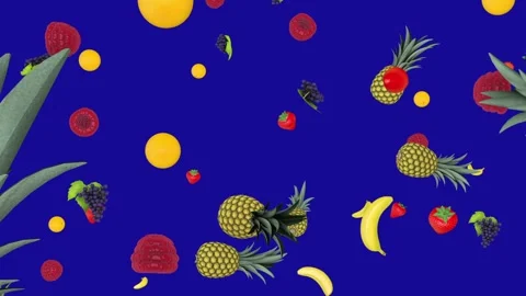 A lot of mix Fruit falling down on blue screen background Stock Footage 322894144