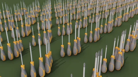 A lot of modern screwdriver in a row Stock Footage 154846990