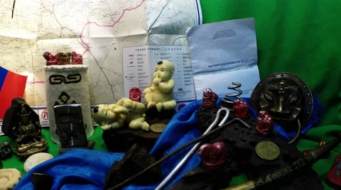 A Lot of Mongolian Objects and Figures Panorama Right to Left Stock Footage 62636800