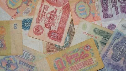 A lot of old Soviet cash of different denominations Stock Photos