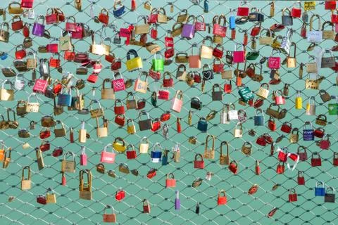A lot of padlocks on the bridge Stock Photos