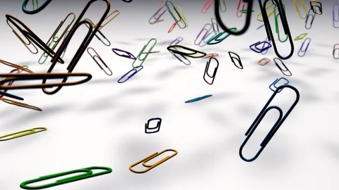 A lot of paper clips. Multicolor.  Smooth camera flight. CGI Animation Stock Footage 98729309