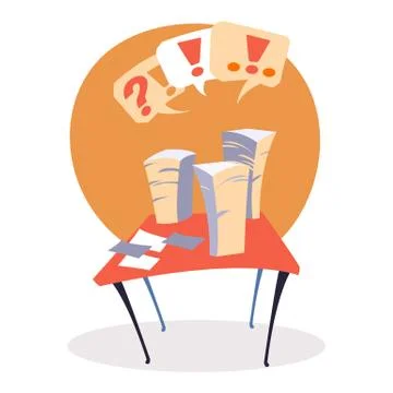 Lot of Paper Sheets on Table, Workplace in Office 스톡 일러스트