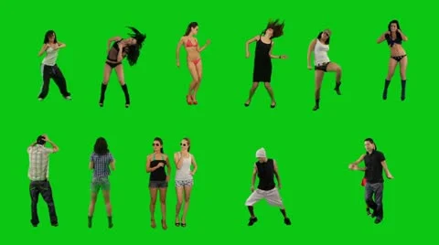 A lot of people dancing on green screen Stock Footage