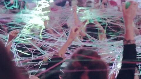Lot of people entangled in the threads in the great hall. The creative end of Stock Footage 75375243