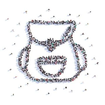 A lot of people form backpack, hike, icon . 3d rendering. Stock Illustration