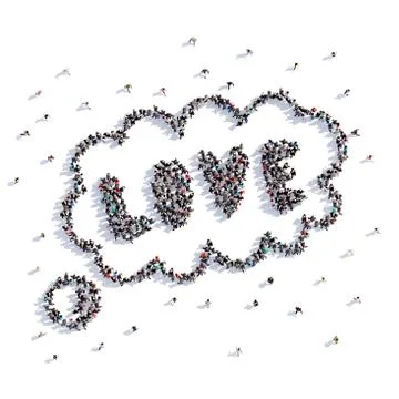 A lot of people form buble chat,love, icon . 3d rendering. Illustrazione stock