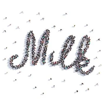 A lot of people form milk, icon . 3d rendering. Stock Illustration