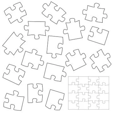 A lot of piece puzzle elements template in flat style. Brainstorming to make Stock-Illustration