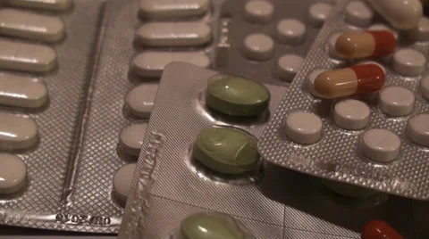 A lot Of Pills On The Table. Using of Camera Dolly. Stock Footage 35247309