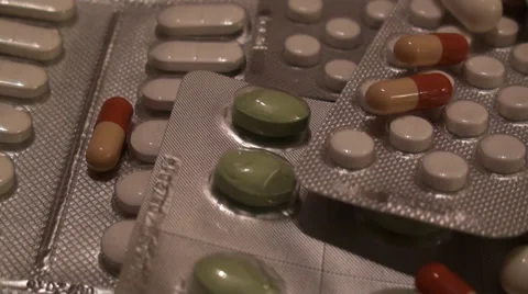 A lot Of Pills On The Table. Using of Camera Dolly. Stock Footage 35247842