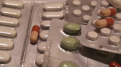 A lot Of Pills On The Table. Using of Camera Dolly. Stock Footage 35247897