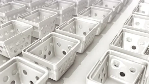 A lot of plastic baskets in a row 4k Video stock 149304967
