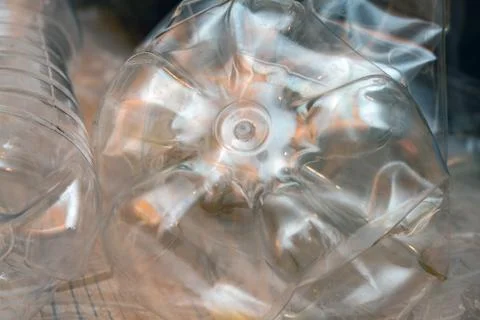 Lot of plastic crumpled empty bottles pollution recycle eco concept backgroun Stock Photos