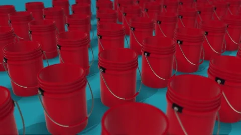 A lot of Red Buckets in a blue background 4k Stock Footage 148488920