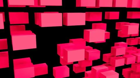 A lot of red cubes flying in space. Beautiful abstraction with red cubes.  Stock Illustration