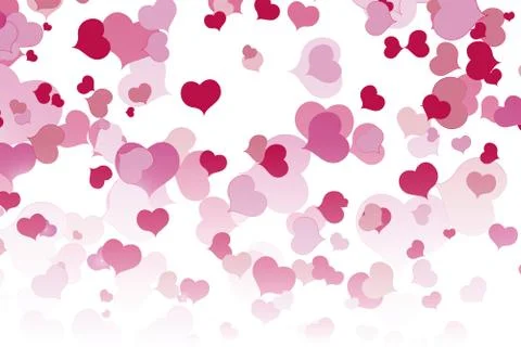 A lot of red hearts inside bubbles on a pink background soap bubble Stock Illustration