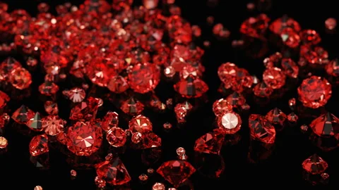 Lot of red ruby on a black table. Lot of jewelry close up. Stock Footage 304247827