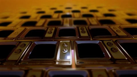 A lot retro televisions in rows  with multiple object backdrop pattern. Fog  Video stock 251584774