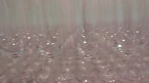 Lot of rows empty champagne glasses Stock Footage 145660744